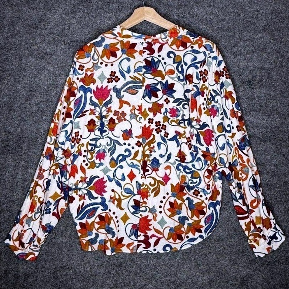 CeCe Womens Floral Paisley Tie Front Button Down Blouse Orangeade C875978X M NEW - Picture 3 of 9